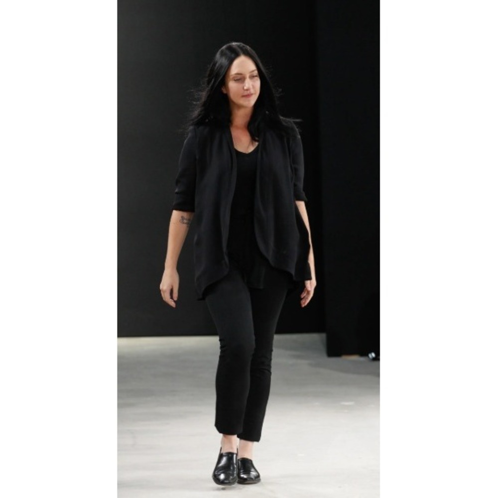 Sally LaPointe Black Open Front Silk Lined Cardigan Jacket Made in NYC Size 8